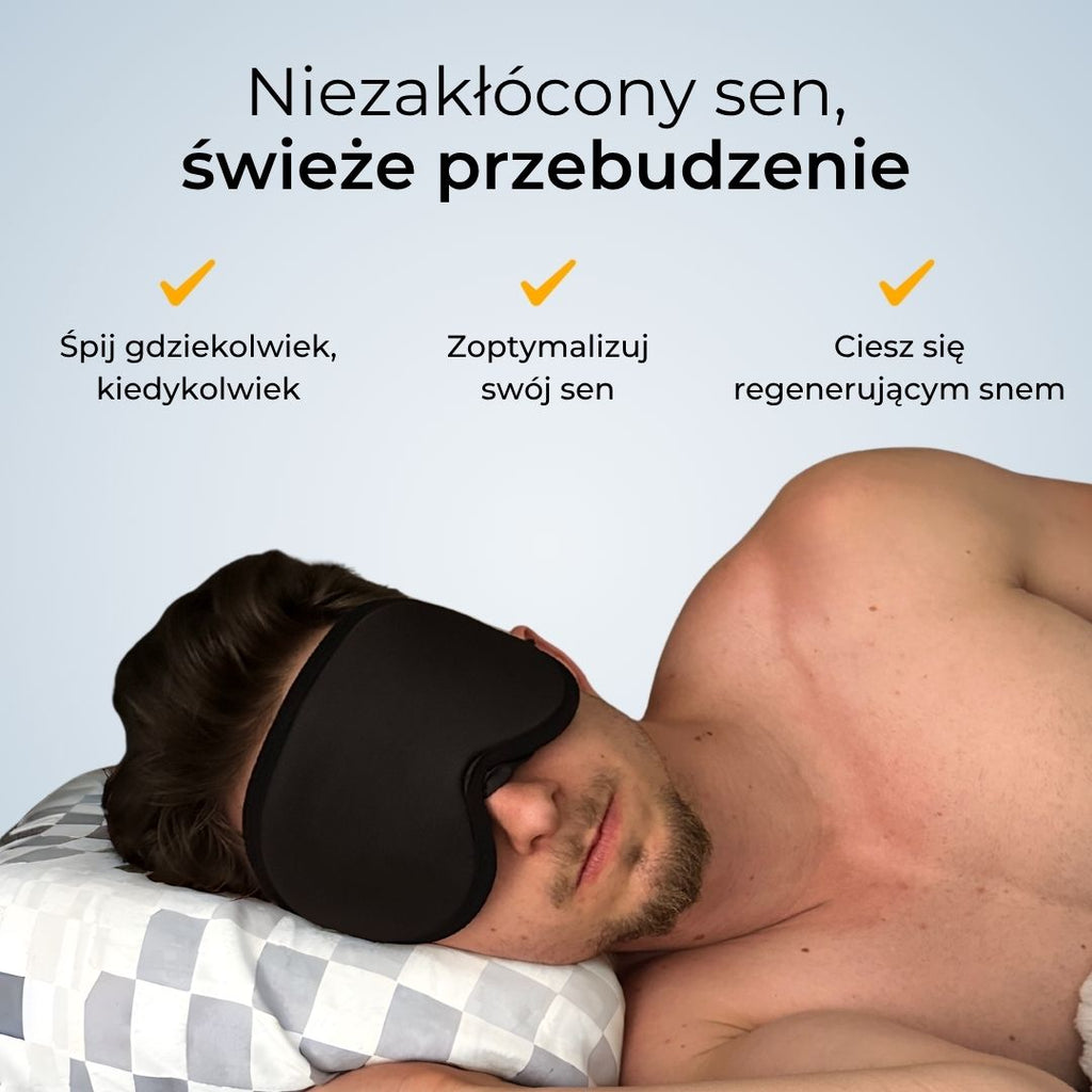 Zbliżenie na wnętrze maski do spania SleepAir – miękka, oddychająca pianka 3D odsuwająca materiał od powiek