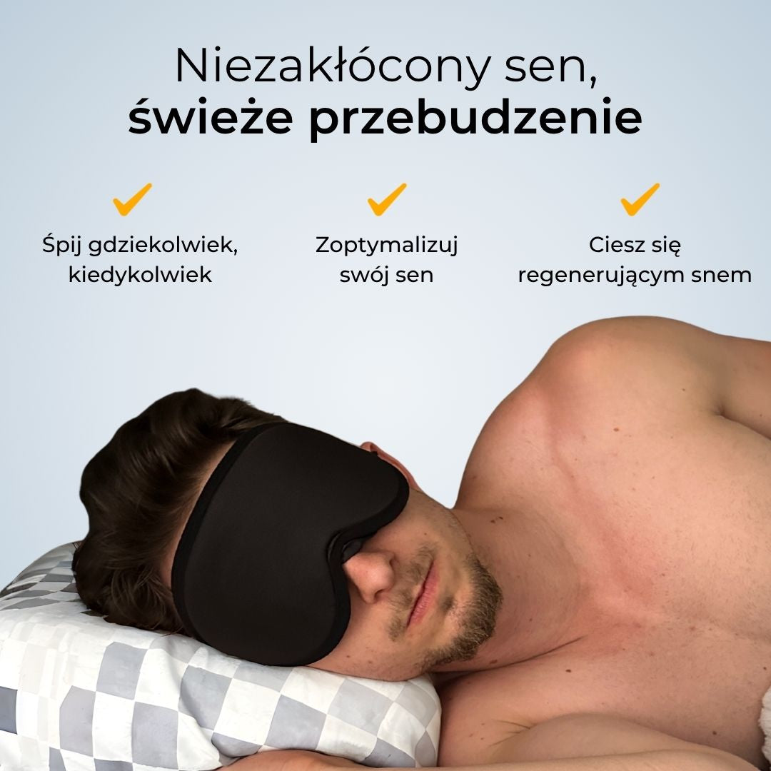 Zbliżenie na wnętrze maski do spania SleepAir – miękka, oddychająca pianka 3D odsuwająca materiał od powiek