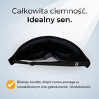 Opakowanie i zawartość zestawu maski do spania SleepAir – maska, woreczek i etykieta produktu